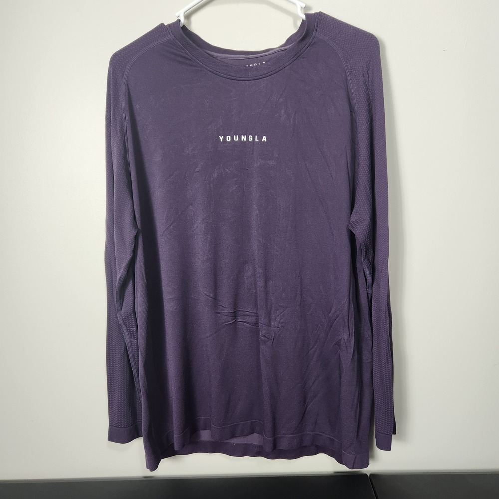 YoungLA Mens Long Sleeve Performance Gym Shirt Purple Large YLA Athletic Top